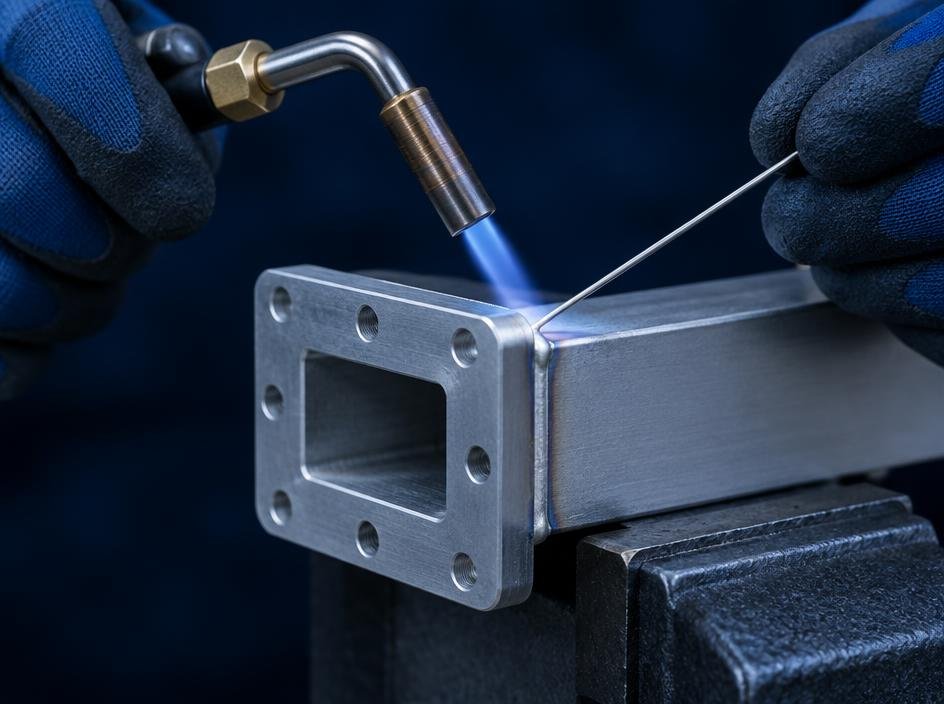 Torch brazing an aluminum waveguide-style flange