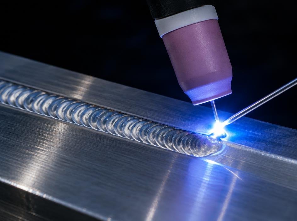 TIG weld bead being laid on aluminum